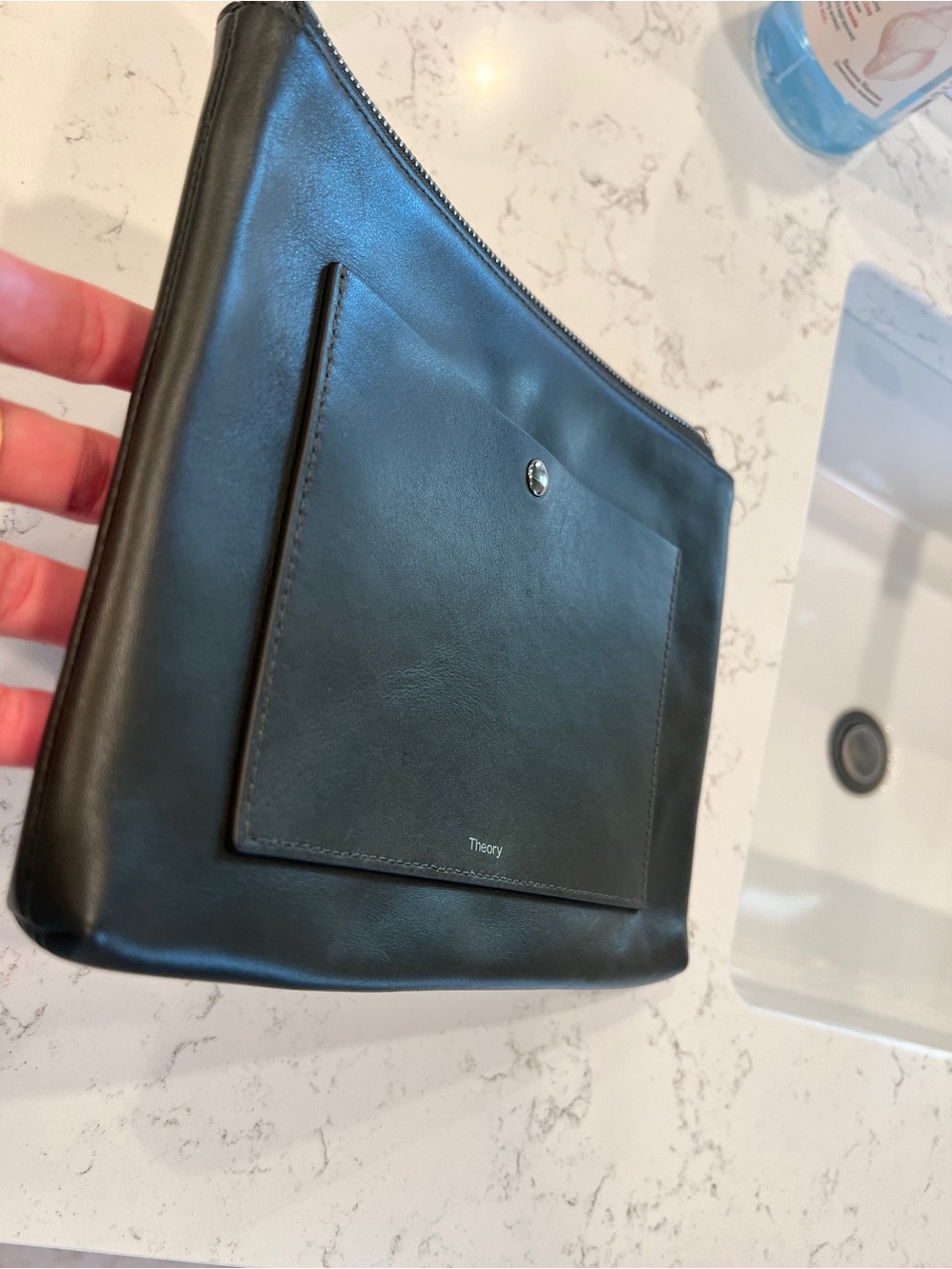 Theory Dark Olive Leather Clutch with Front Pocket - Picture 5 of 8